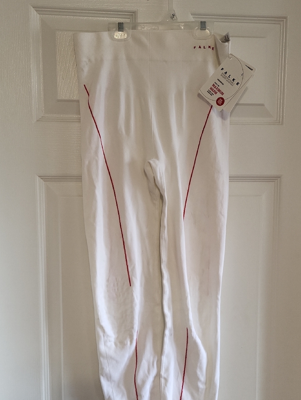 Falke White Leggings with Red Trim